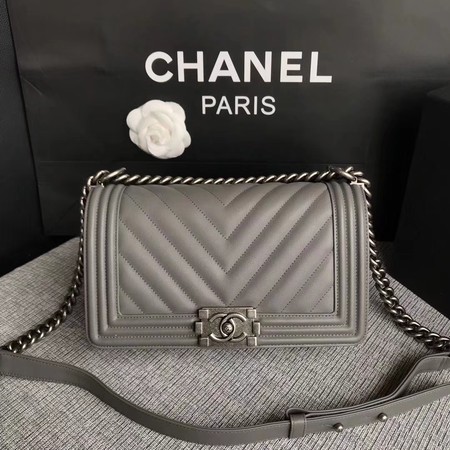 Boy Chanel Flap Bag Original Chevron Leather A67086V Grey HY1789yC28