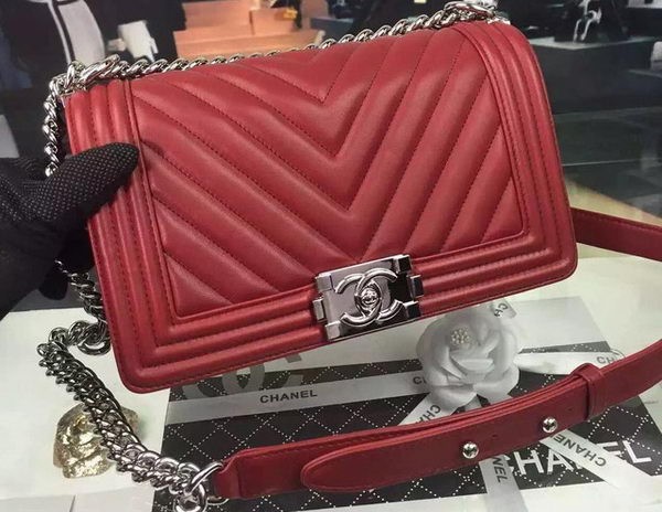 Boy Chanel Flap Bag Original Chevron Nubuck Leather A5708 Burgundy HY20263io33
