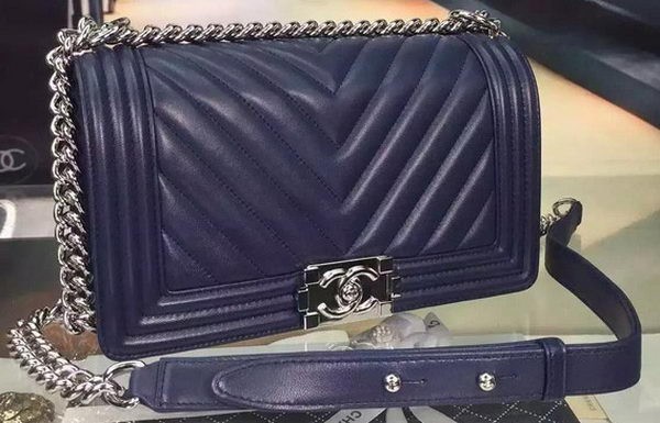 Boy Chanel Flap Bag Original Chevron Nubuck Leather A5708 Royal HY18900Zr53