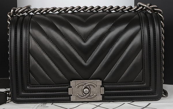 Boy Chanel Flap Bag Original Chevron Sheepskin A67025 Black HY11776CI68