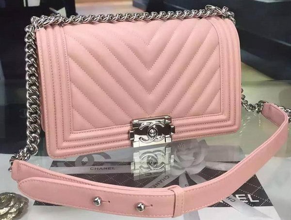 Boy Chanel Flap Bag Original Chevron Sheepskin Leather A5708 Pink HY25554Yv36