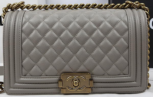 Boy Chanel Flap Bag Original Grey Cannage Pattern A67025 Gold HY25445vj67