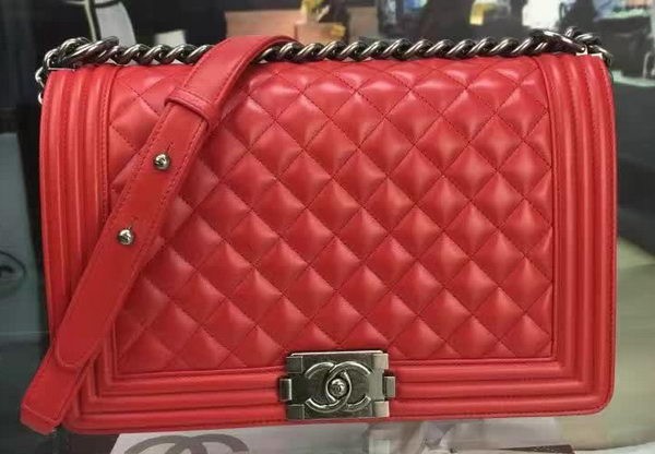 Boy Chanel Flap Bag Red Original Sheepskin Leather A67088 Silver HY19182Yr55