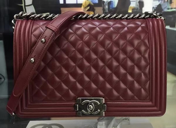Boy Chanel Flap Bag Wine Original Sheepskin Leather A67088 Silver HY20153vN22