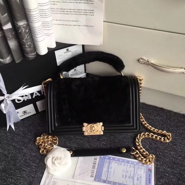 BOY CHANEL Flap Bag with Handle Orylag Calfskin & Gold-Tone Metal A94804 black HY3632bW68