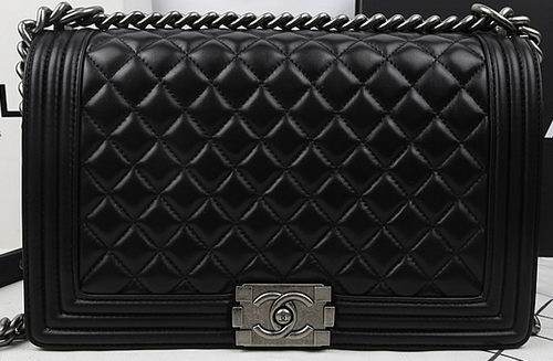 Boy Chanel Flap Bags Original Black Sheepskin Leather A67088 Silver HY1477su78