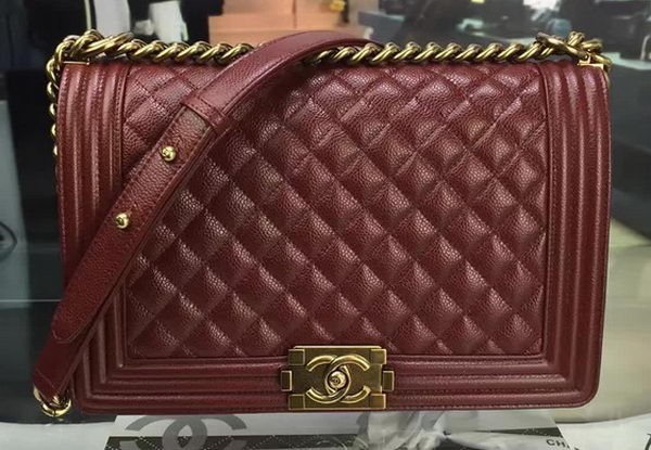 Boy Chanel Flap Bags Original Wine Cannage Pattern A67088 Gold HY10237su78