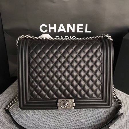 Boy Chanel Flap Shoulder Bag Black Original Sheepskin Leather A67087 Silver HY15031VF54
