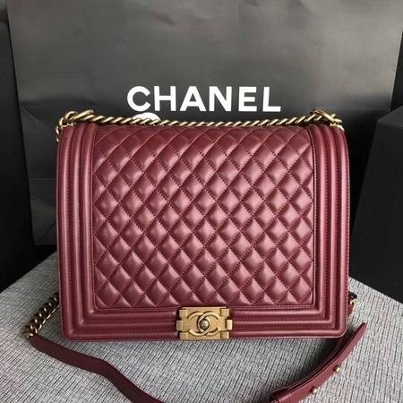 Boy Chanel Flap Shoulder Bag Wine Original Sheepskin Leather A67087 Gold HY25364DI37