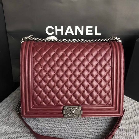 Boy Chanel Flap Shoulder Bag Wine Original Sheepskin Leather A67087 Silver HY16801DV39