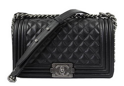 Boy Chanel Flap Shoulder Bags Black Original Cannage Pattern A67025 Silver HY20715nB26