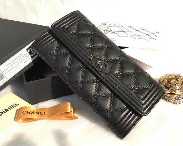 Boy Chanel Matelasse Long Wallet Original Sheepskin Leather A80376 Black HY25550Sy67