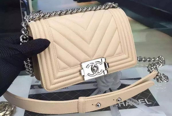 Boy Chanel mini Flap Bag Original Chevron Nubuck Leather A5707 Apricot HY11570ki86