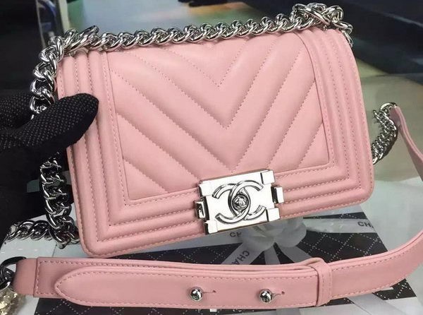 Boy Chanel mini Flap Bag Original Chevron Nubuck Leather A5707 Pink HY10853Xw85