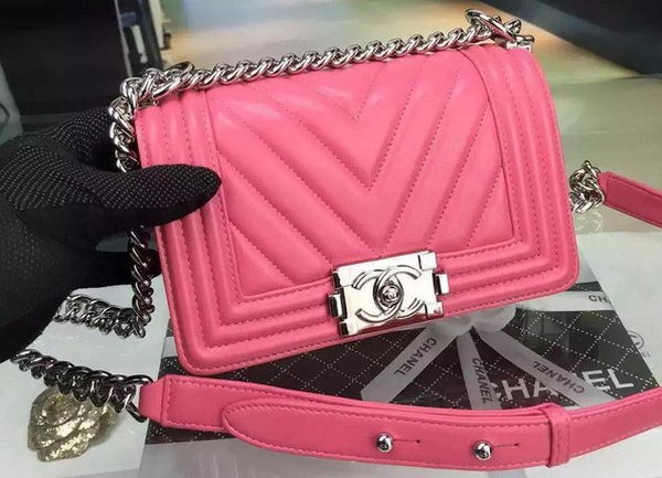 Boy Chanel mini Flap Bag Original Chevron Nubuck Leather A5707 Rose HY17919Hn31