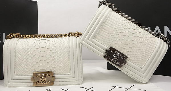 Boy Chanel mini Flap Bag Original Python Leather A67085 OffWhite HY15696dE28