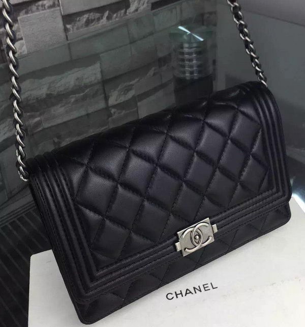 Boy Chanel mini Flap Bag Original Sheepskin A33814 Black HY26204Gw67