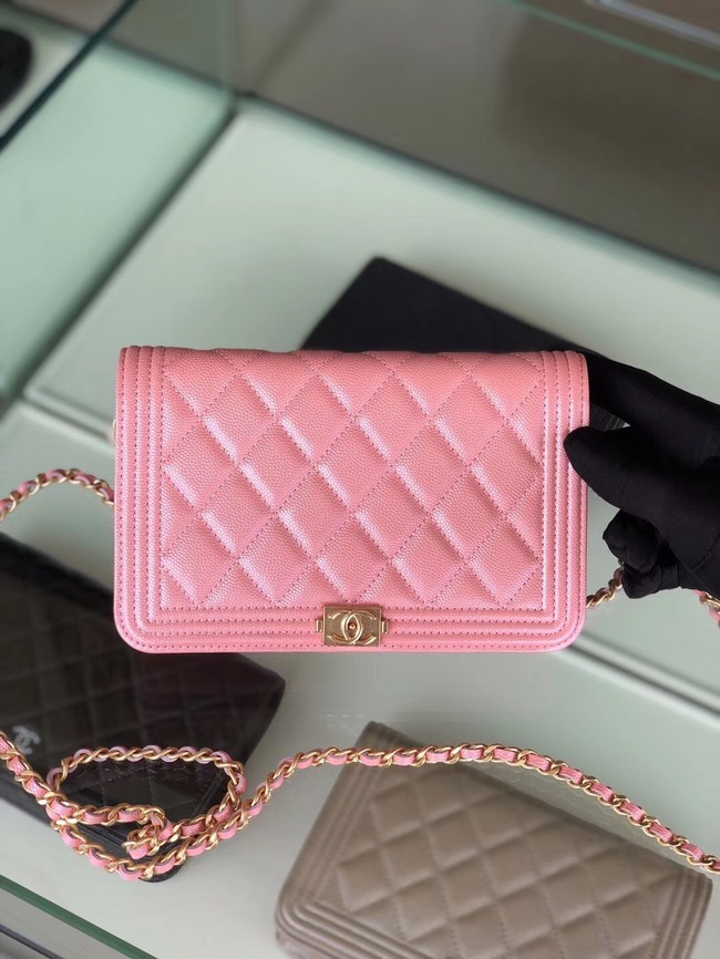 BOY CHANEL Original Wallet on Chain & Gold-Tone Metal B80287 Pink HY890Kn56