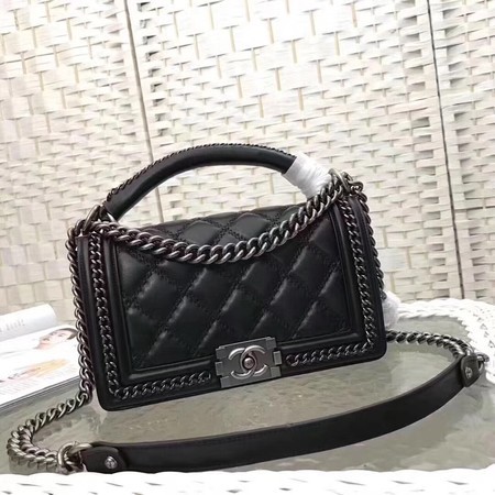 Boy Chanel Top Flap Bag Original Chevron Sheepskin A67085 Black HY10286VF54