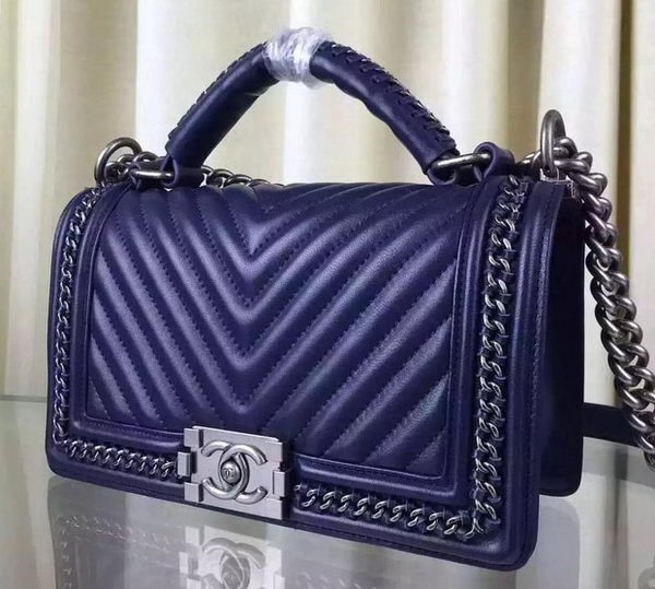 Boy Chanel Top Flap Bag Original Chevron Sheepskin A67088 Royal HY7352jo45