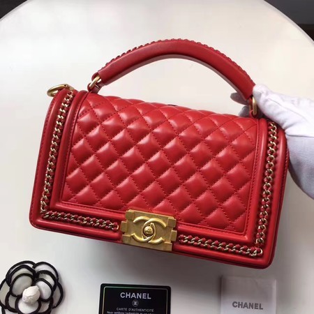 Boy Chanel Top Handle Flap Bag Original Sheepskin Leather A94804 Red HY10717dw37