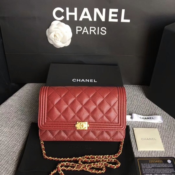 Boy Chanel WOC Flap Bag Original Calfskin Leather CHA6040 Dark Red HY14578hI90