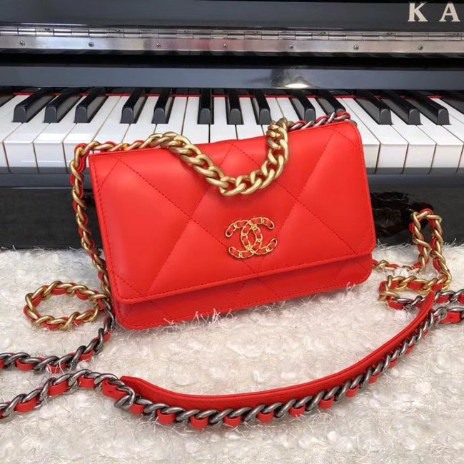 Chanel 19 Classic Sheepskin Leather Chain Wallet AP0957 orange Red & Gold-Tone Metal HY20474Hn31