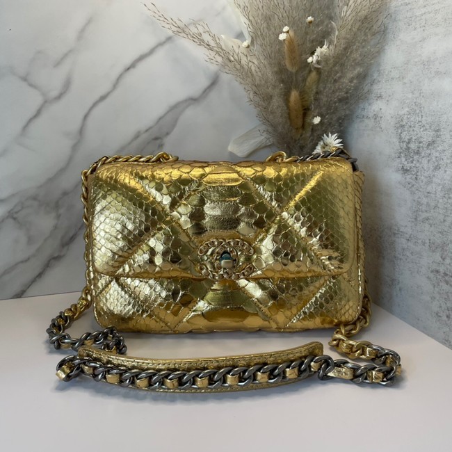CHANEL 19 Flap Bag Original Snake skin flap bag AS1160 gold HY1545hc46