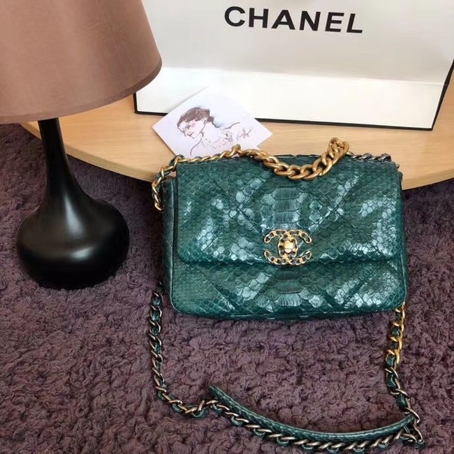 CHANEL 19 Flap Bag Original Snake skin flap bag AS1160 green HY20177Lo54