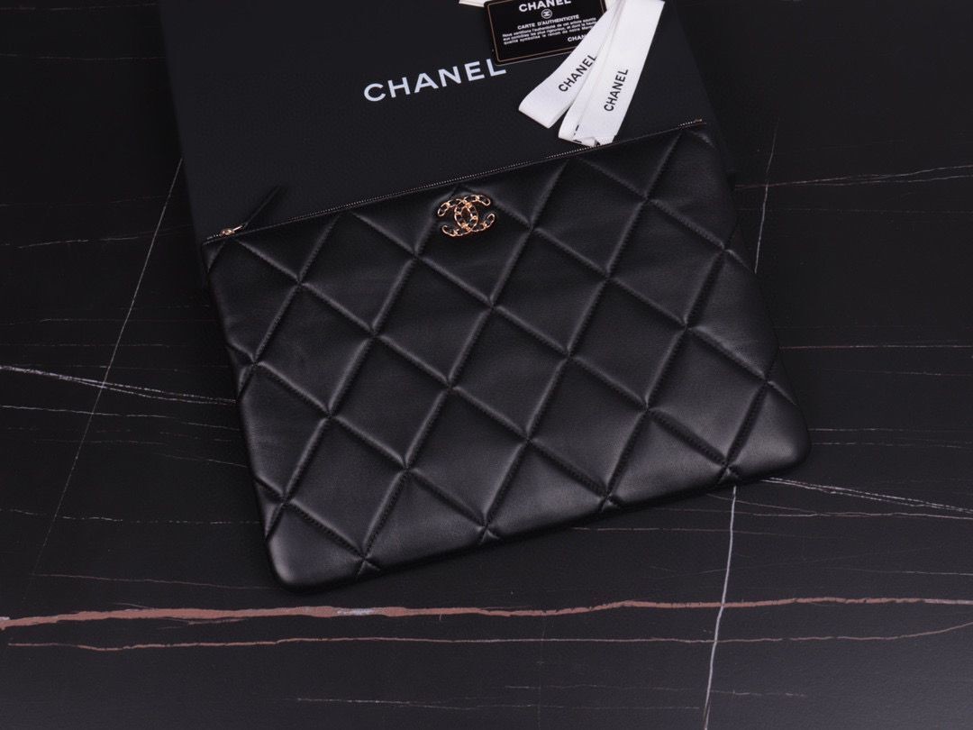 CHANEL 19 Sheepskin Original Leather Carry on bag AP0952 Black HY16880Kd37