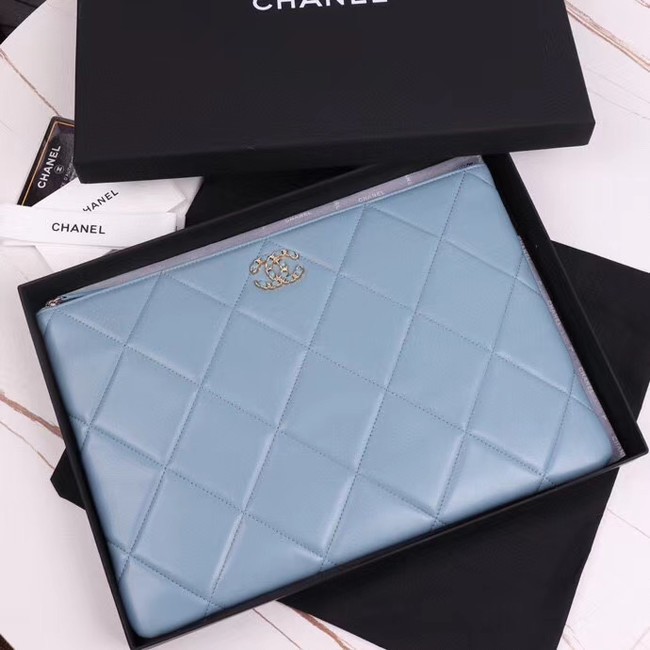 CHANEL 19 Sheepskin Original Leather Carry on bag AP0952 light blue HY4663ta99