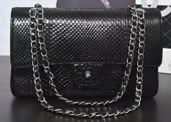 Chanel 2.55 Series Flap Bags Black Original Snake Leather A1112SA Silver HY19887xh67