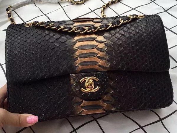 Chanel 2.55 Series Flap Bags Bronze&Black Original Python Leather A1112SA Gold HY17315Kn56