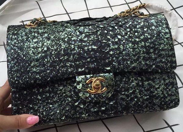 Chanel 2.55 Series Flap Bags Green Original Python Leather A1112SA Gold HY6485TV86