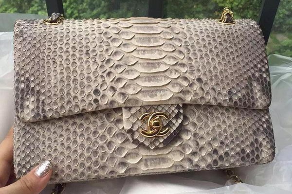 Chanel 2.55 Series Flap Bags OffWhite Pink Original Python Leather A1112SA Gold HY6696ED90