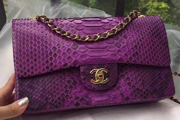 Chanel 2.55 Series Flap Bags Peach Pink Original Python Leather A1112SA Gold HY2550Jz48