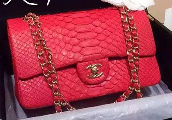 Chanel 2.55 Series Flap Bags Red Original Python Leather A1112SA Gold HY24086vm49