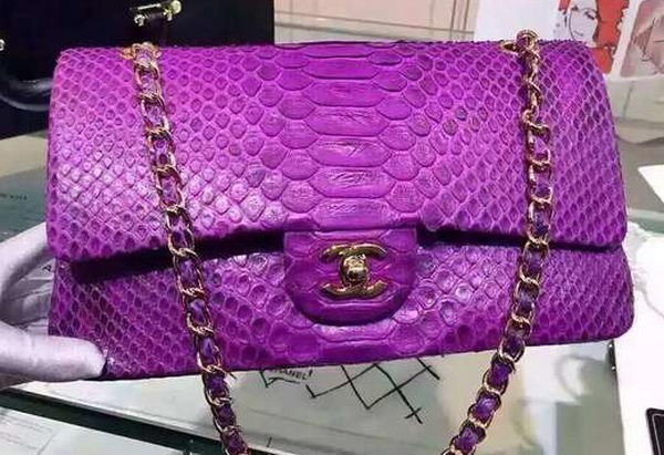 Chanel 2.55 Series Flap Bags Violet Pink Original Python Leather A1112SA Gold HY11283Nw52