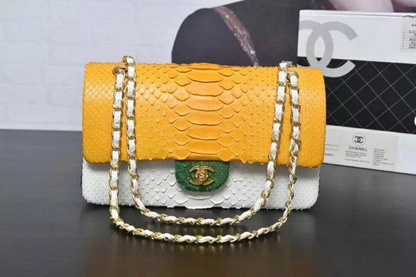 Chanel 2.55 Series Flap Bags Yellow&White&Green Original Python Leather A1112SA Gold HY27011dE28