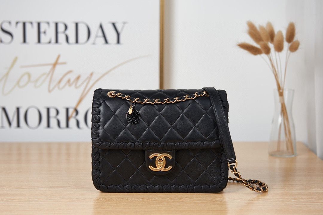 Chanel 22C New Woven Piping Square Original Leather Bag AS2496 Black HY7161Gp37