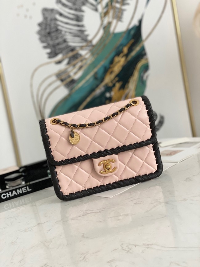 Chanel 22C New Woven Piping Square Original Leather Bag AS6075 pink HY23361dE28