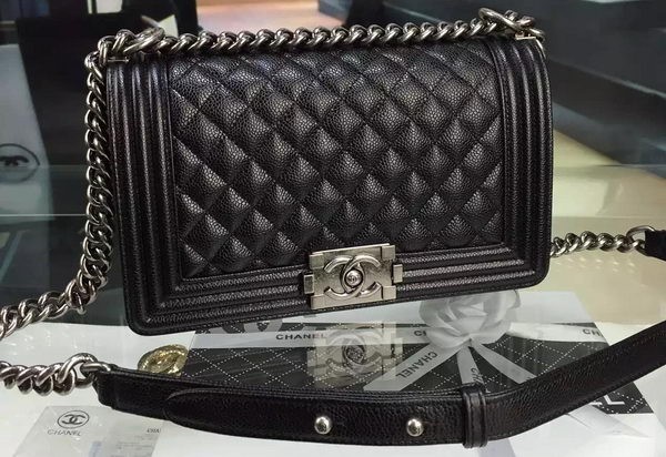 Chanel Boy Flap Shoulder Bag Black Original Calfskin Leather A8708 Silver HY14097Is53