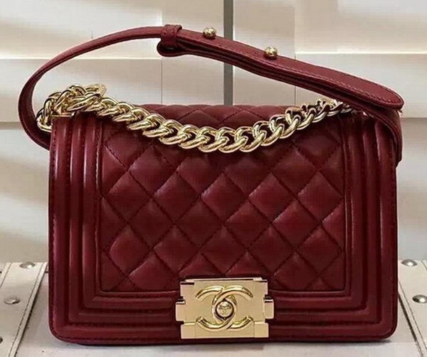 Chanel Boy Flap Shoulder Bag Burgundy Original Sheepskin Leather A67085 Gold HY22931DO87