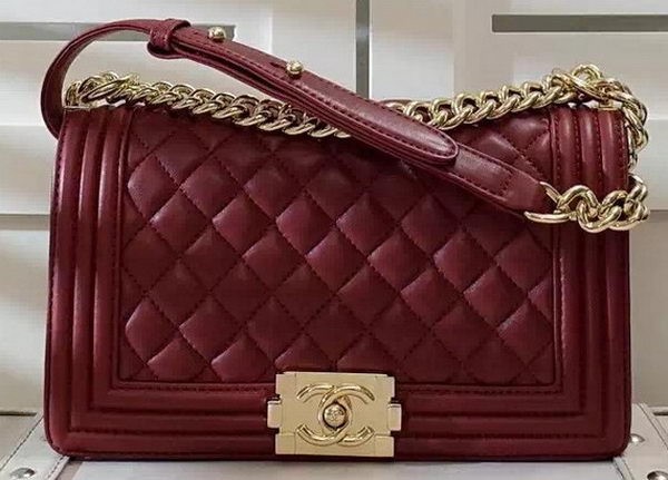 Chanel Boy Flap Shoulder Bag Burgundy Original Sheepskin Leather A67086 Gold HY4835Kd37