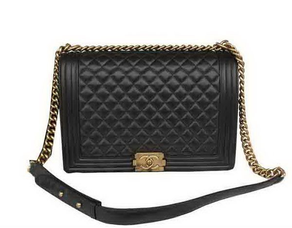 Chanel Boy Flap Shoulder Bag Original Black Sheepskin Leather A67087 Gold HY14541OG45