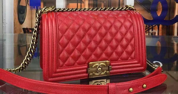 Chanel Boy Flap Shoulder Bag Red Original Calfskin Leather A8708 Bronze HY17598vN22