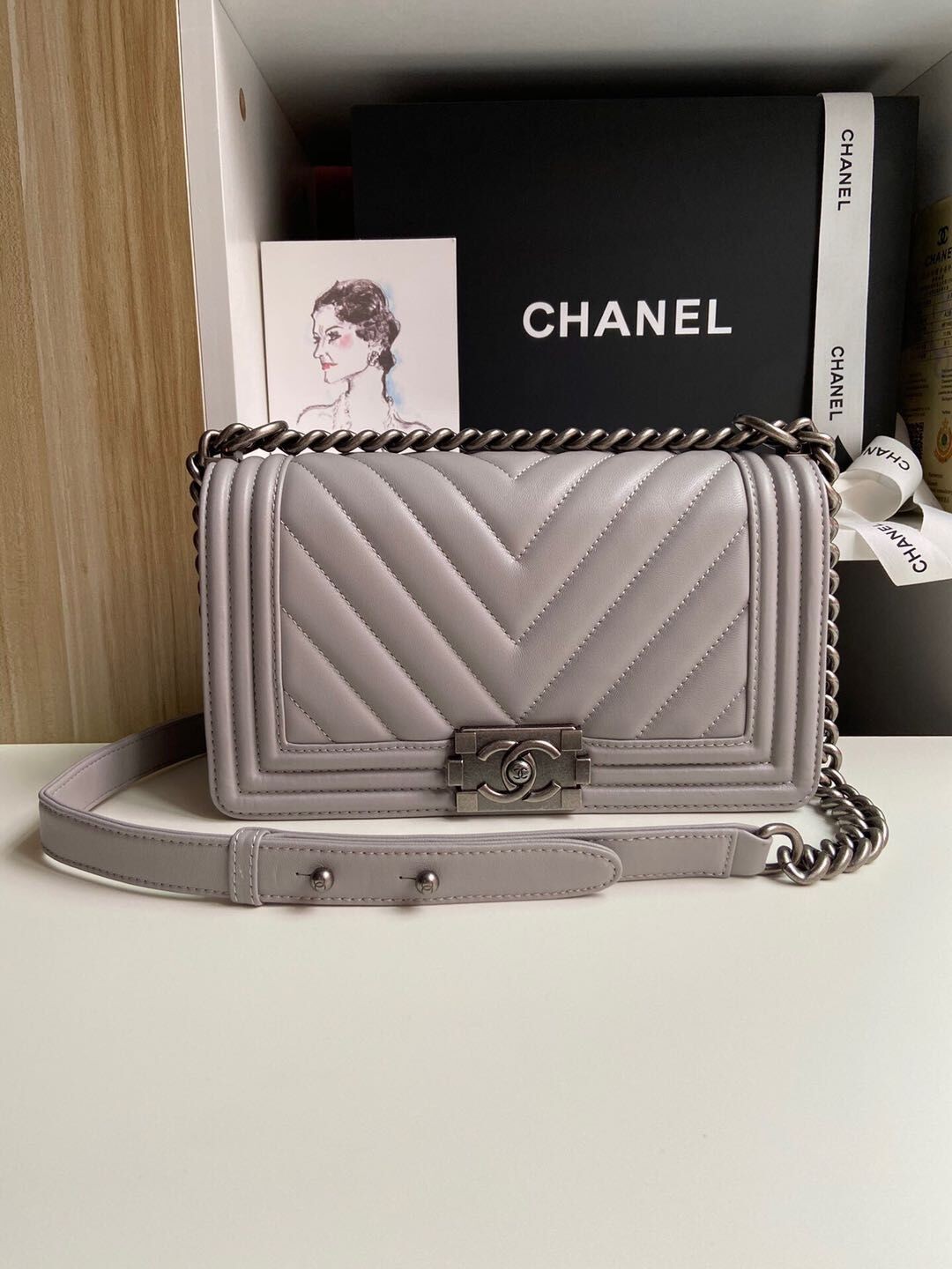Chanel Boy Flap Shoulder Bags Original Sheepskin Leather A67086 Gray HY5612nE34