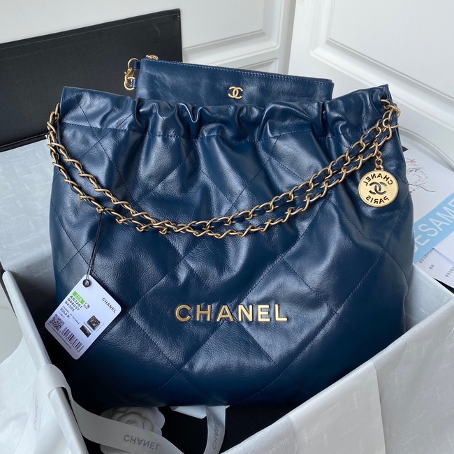 Chanel Calf leather shopping bag AS3261 dark blue HY21878hI90