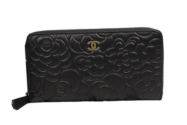 Chanel Camellias Zippy Wallet in Original Leather CHA50085 Black HY4734oK58
