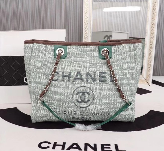 Chanel Canvas Shopping Bag Calfskin & Silver-Tone Metal A23556 green HY17988Rk60